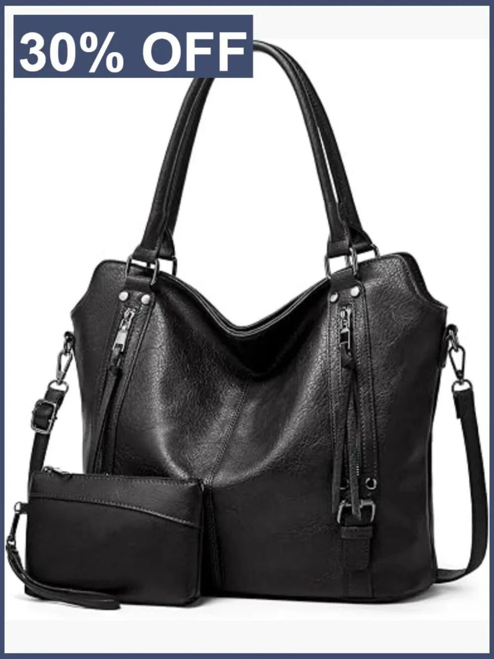 Large Hobo Tote Vegan Leather Work Purse with Coin Purse Adjustable Strap